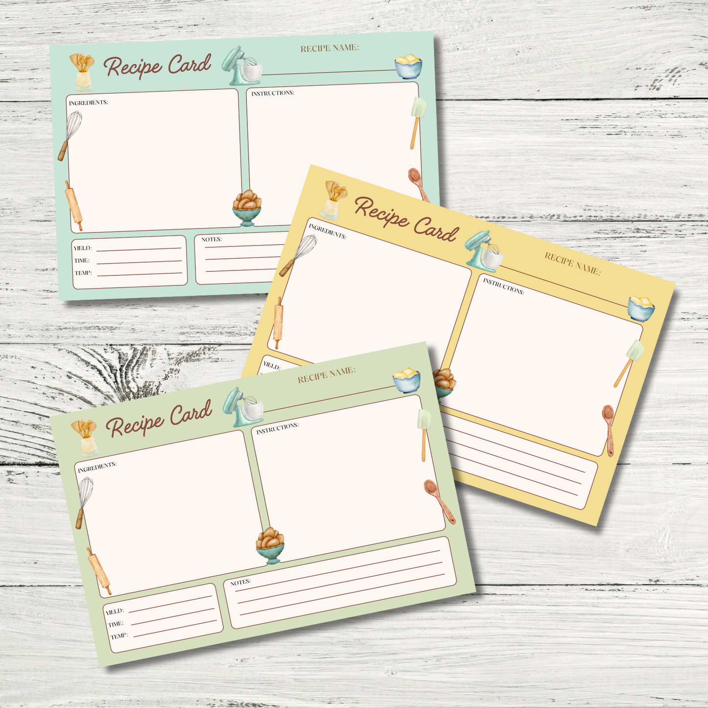 Retro Handmade Recipe Cards - Set of 10
