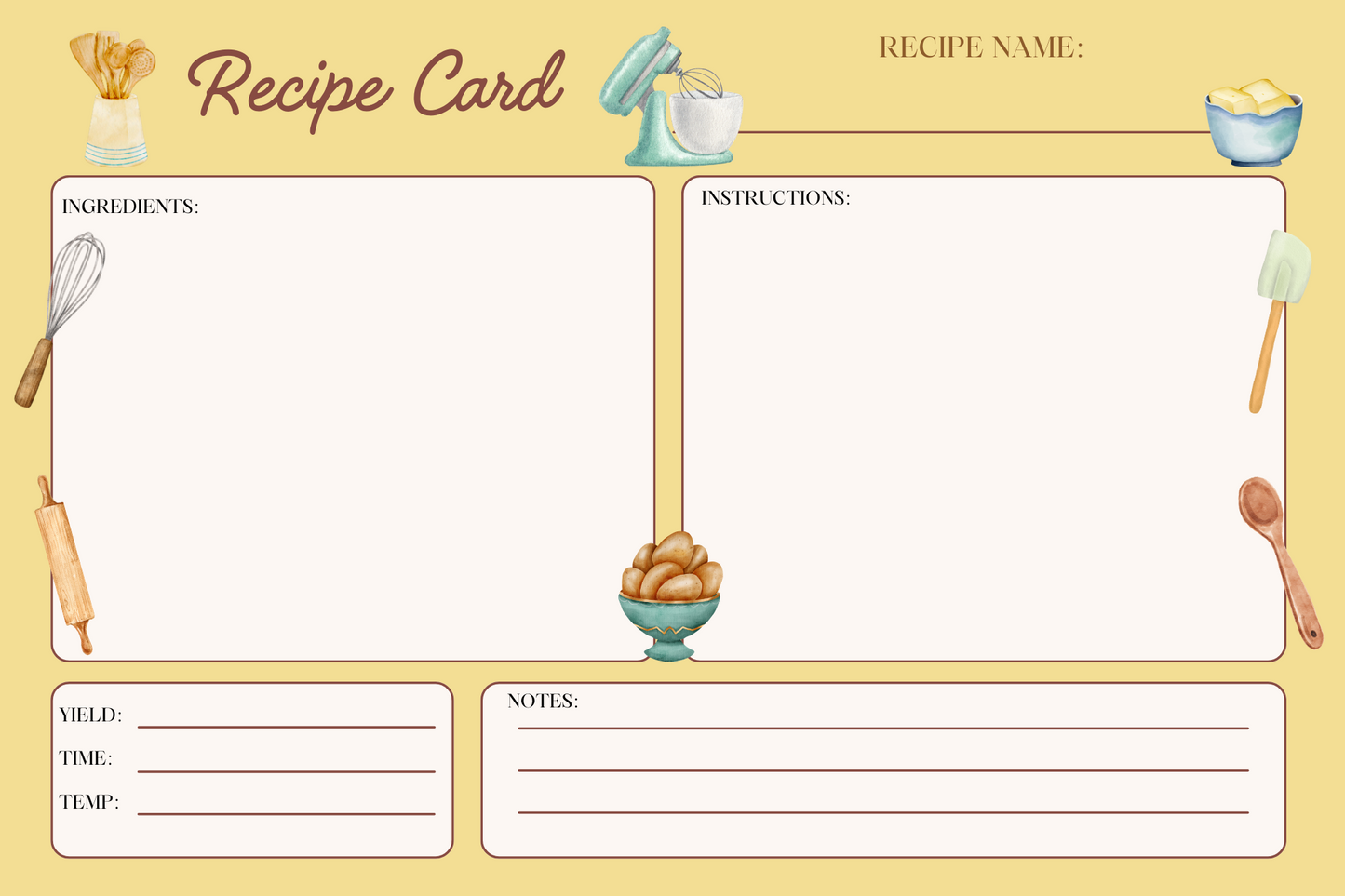 Retro Handmade Recipe Cards - Set of 10