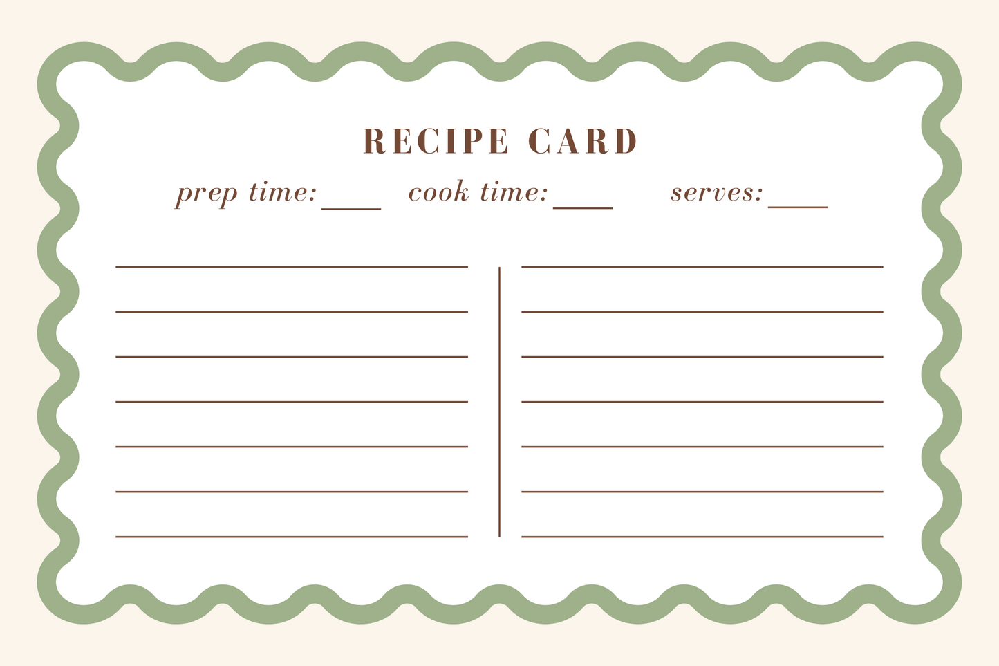 Retro Green Blank Handmade Recipe Cards - Set of 10