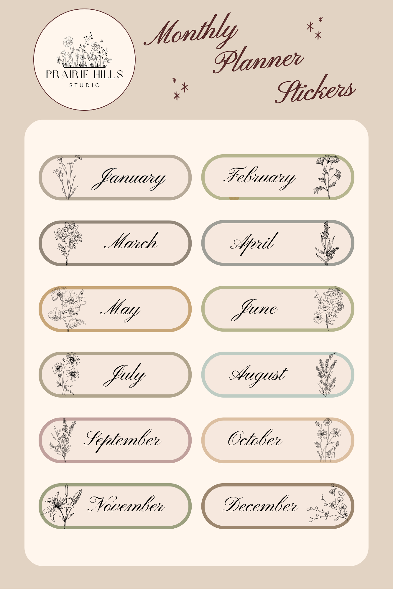 Floral Monthly Planner Sticker Sheet