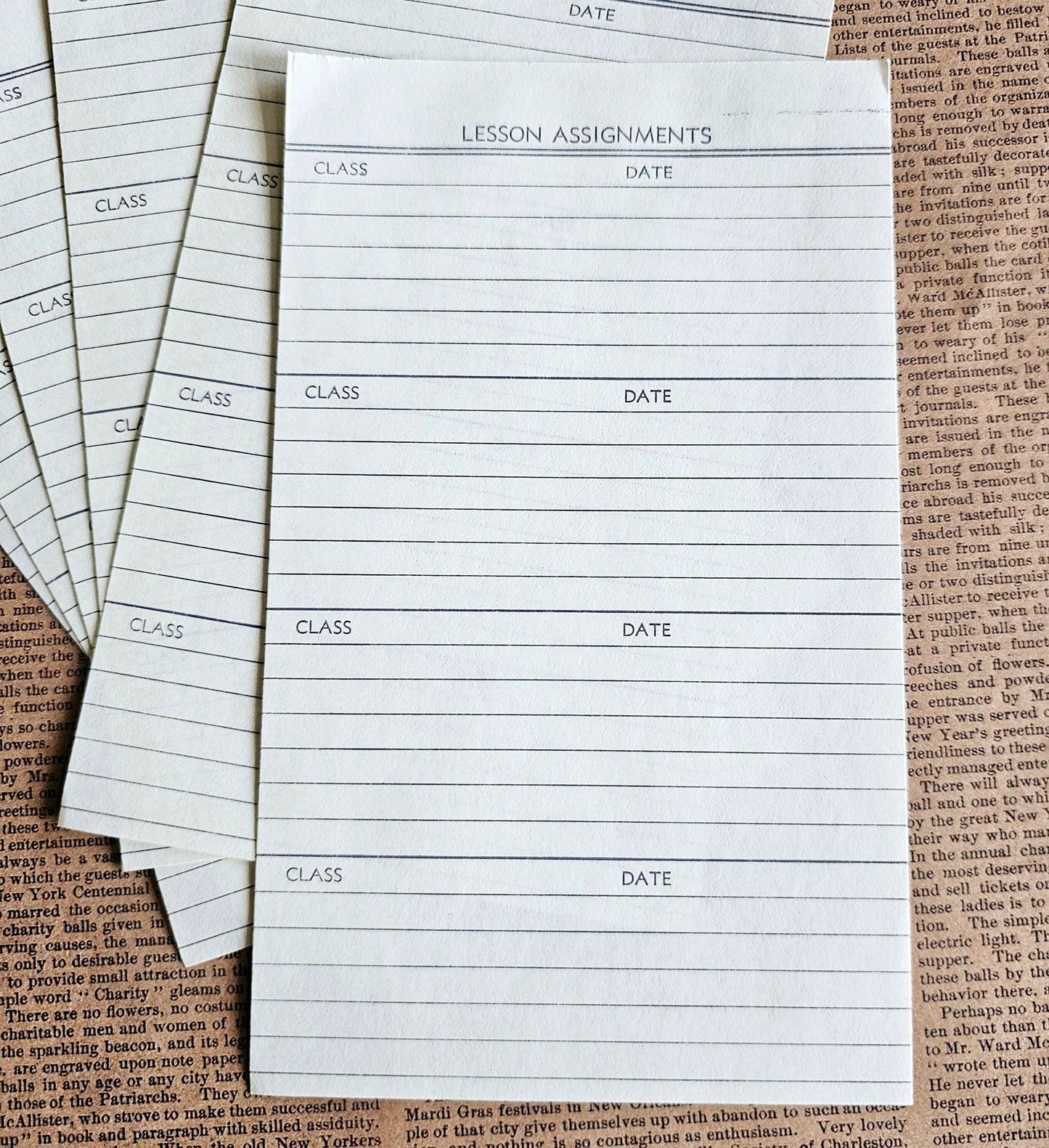 Set of 6 - Vintage Lesson Assignment Note Pages