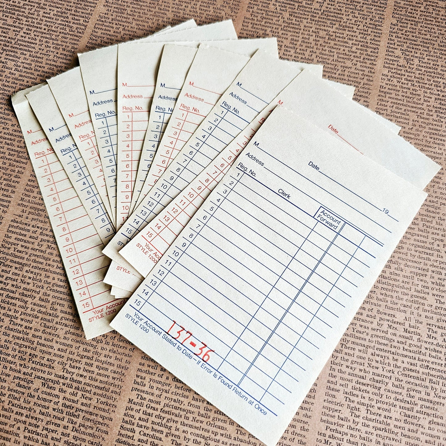 Set of 10 - Vintage Retro Check Receipt Pages