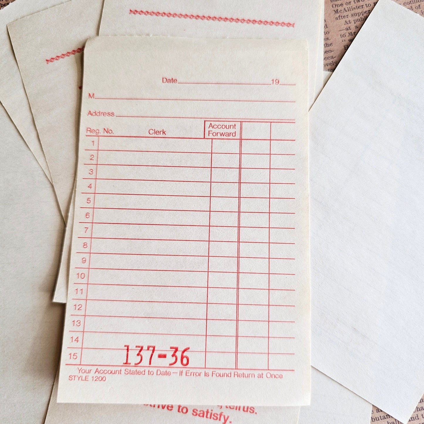 Set of 10 - Vintage Retro Check Receipt Pages