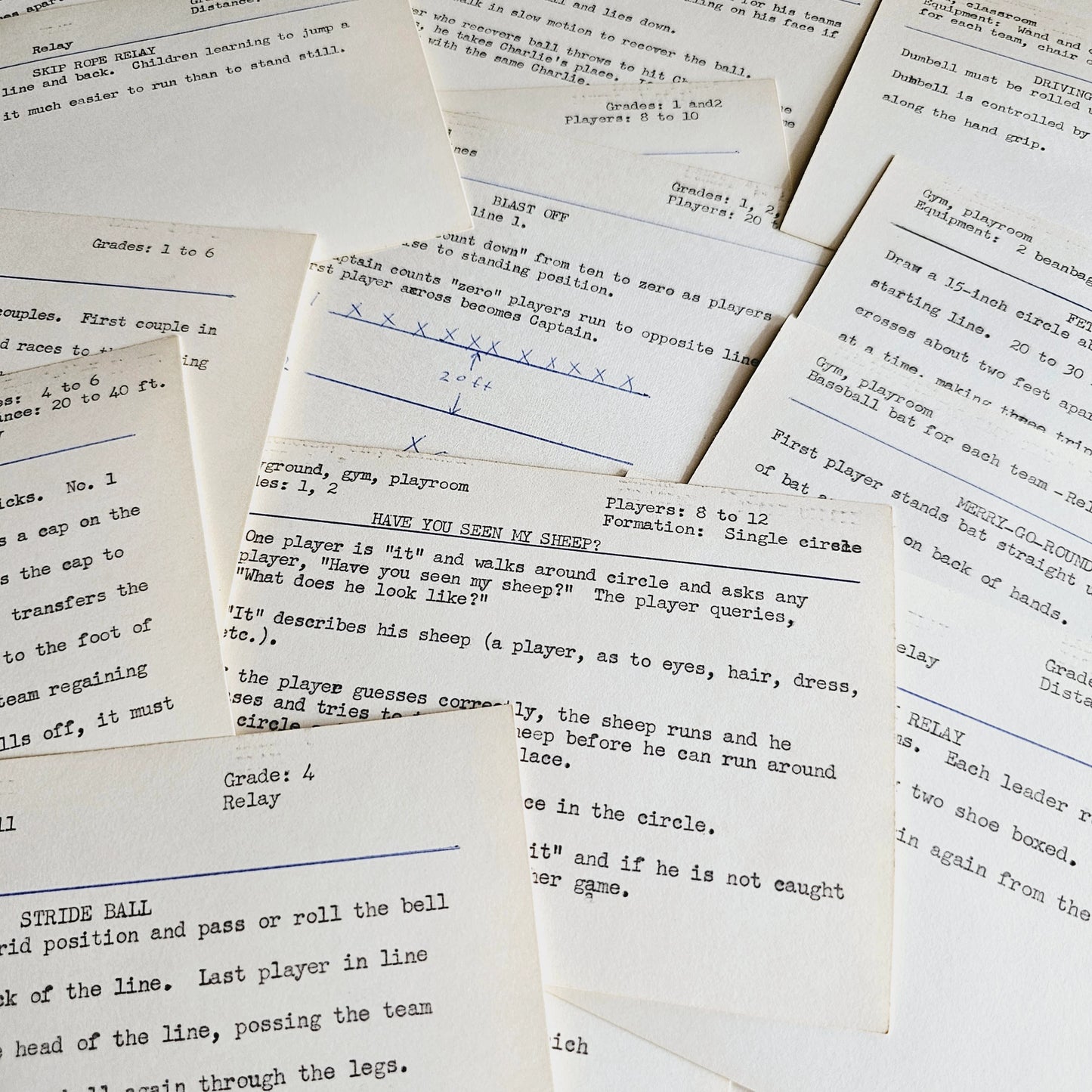 Set of 10 - Vintage Typed Index Cards