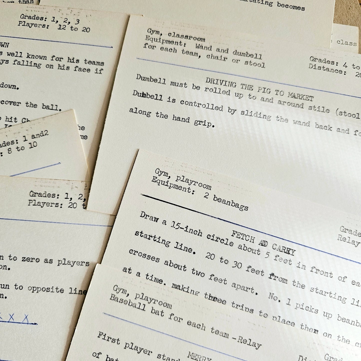 Set of 10 - Vintage Typed Index Cards