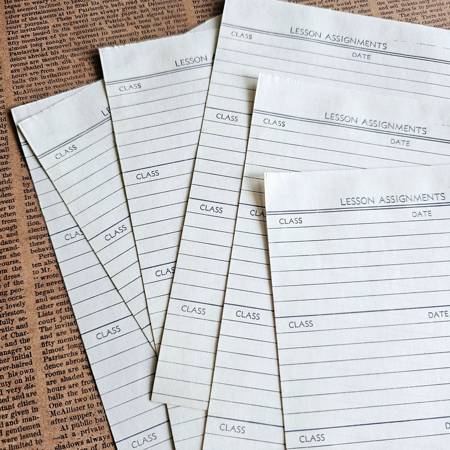 Set of 6 - Vintage Lesson Assignment Note Pages