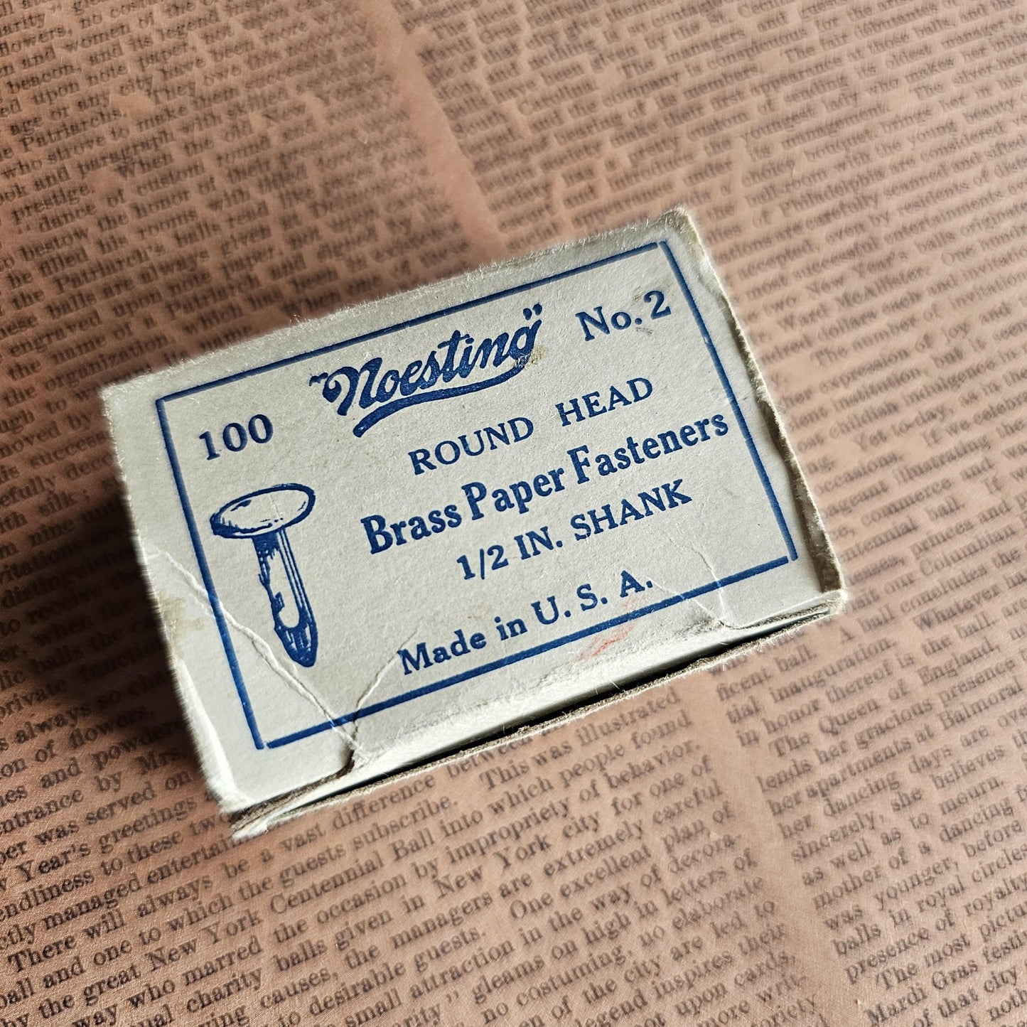 Vintage Box of Noesting Brass Paper Fasteners No. 2