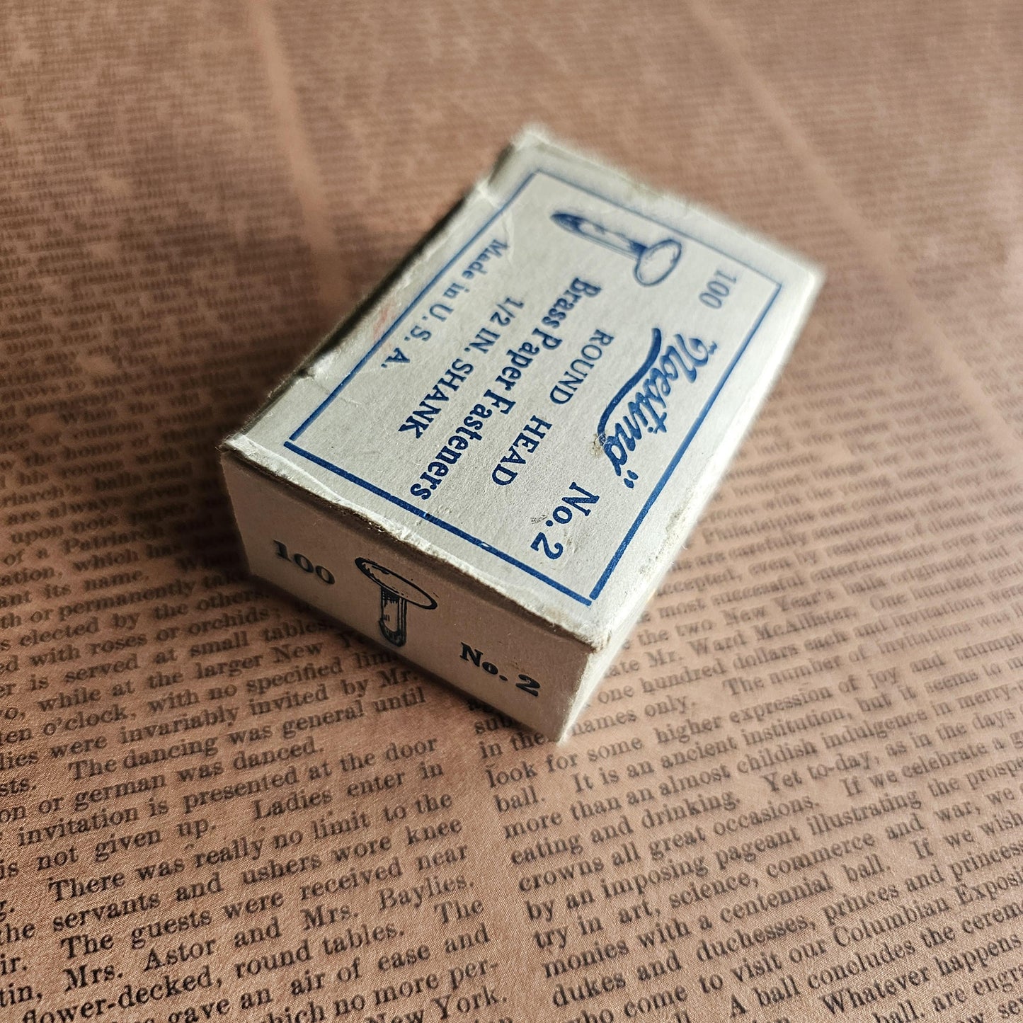 Vintage Box of Noesting Brass Paper Fasteners No. 2
