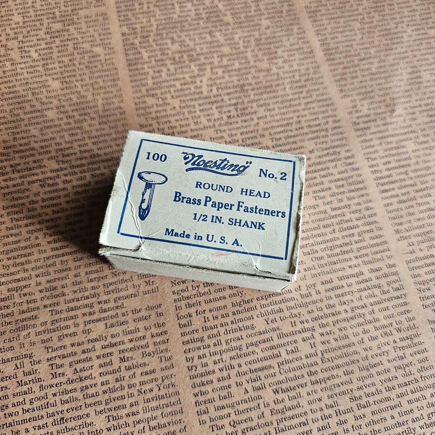 Vintage Box of Noesting Brass Paper Fasteners No. 2