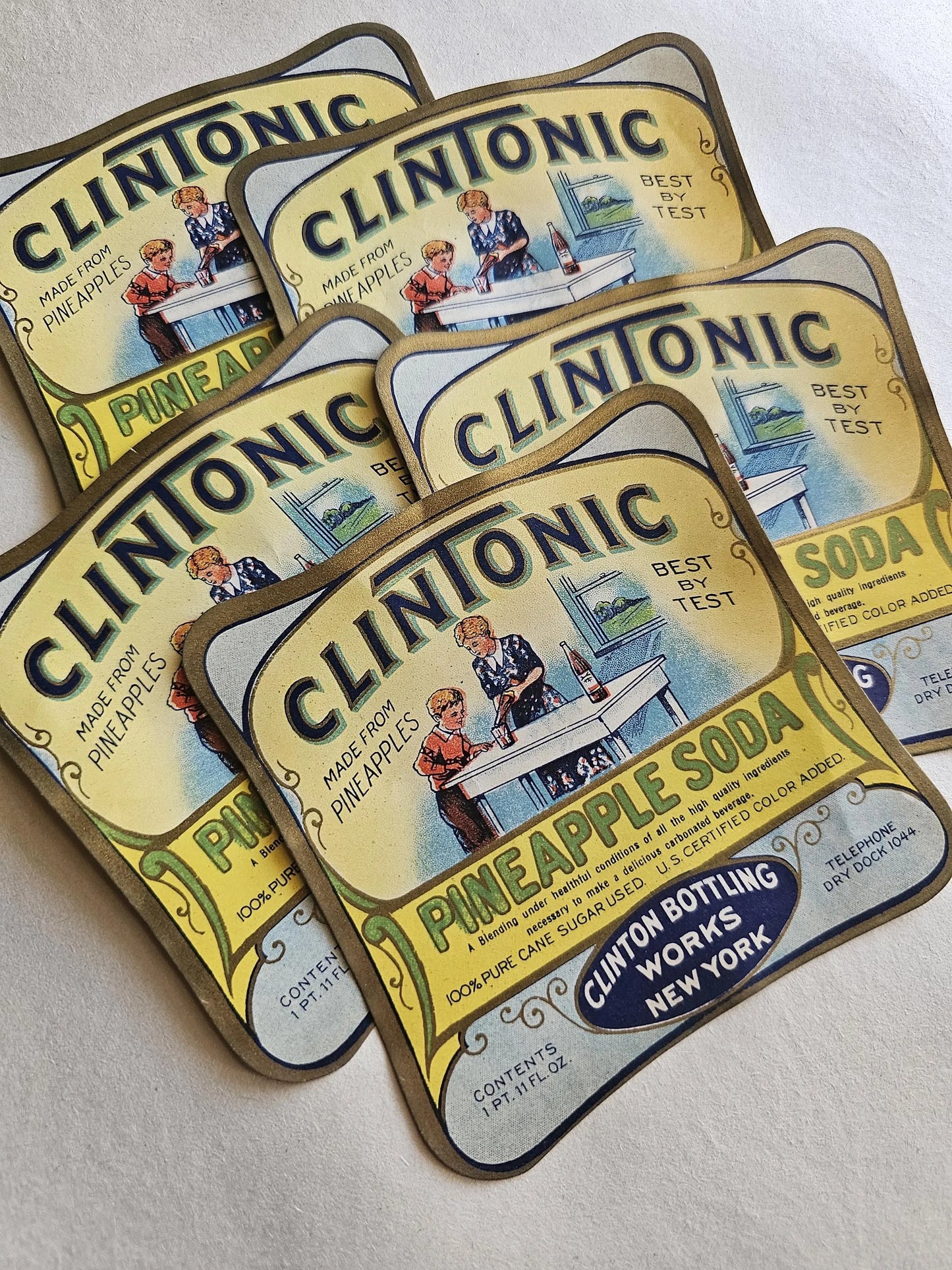 Set of 5 - Retro Clintonic Pineapple Soda Labels