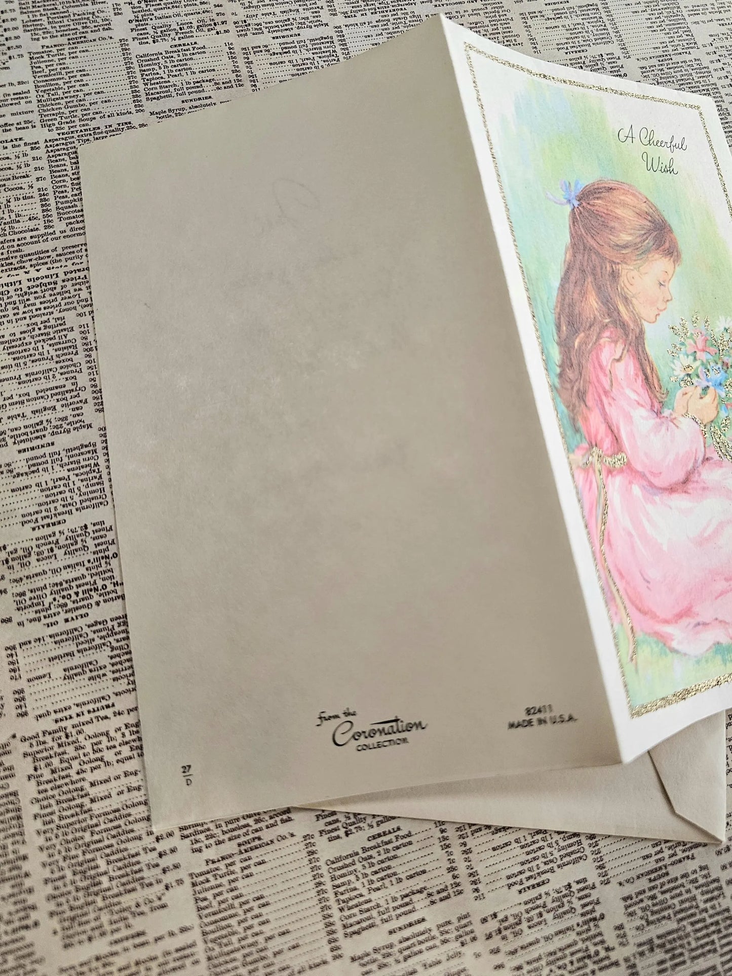 "A Cheerful Wish" Vintage Greeting Card and Envelope