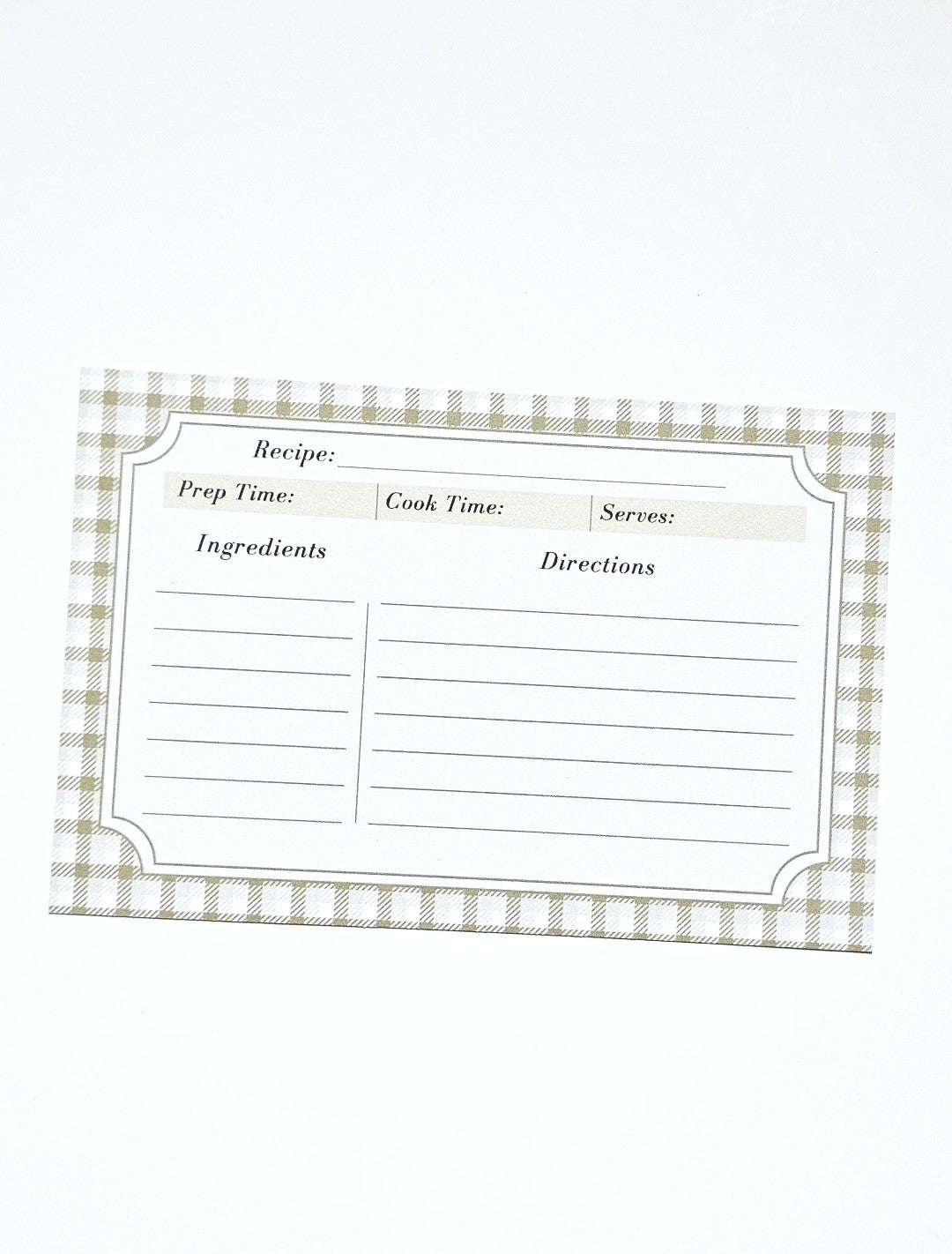Green Plaid Recipe Cards - Set of 10