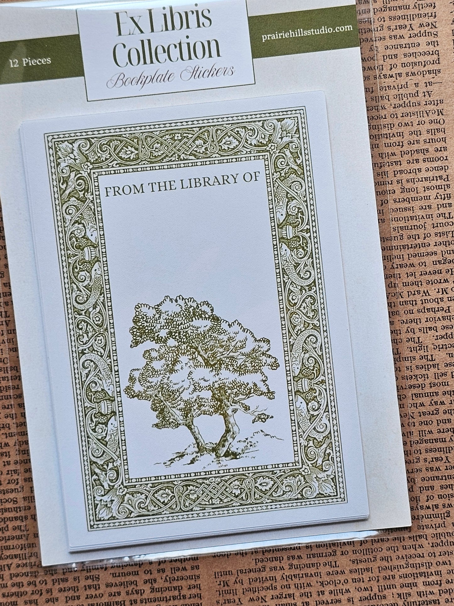 Ex Libris Collection Bookplate Stickers | Tree Illustration Stickers | 12 Pack | Adhesive Bookplates