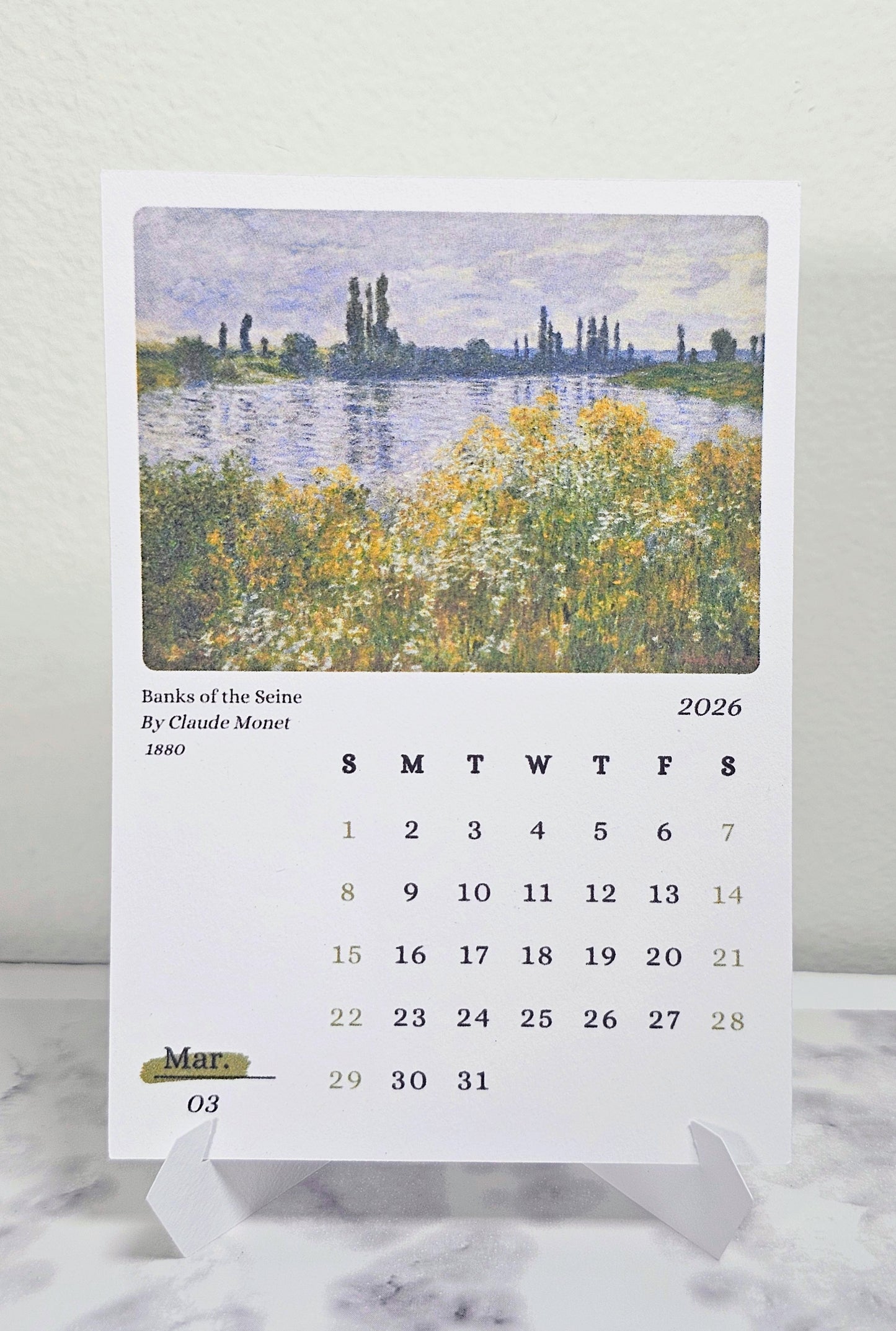 Claude Monet 2026 Mini Desk Calendar & Easel | 12 Month Calendar
