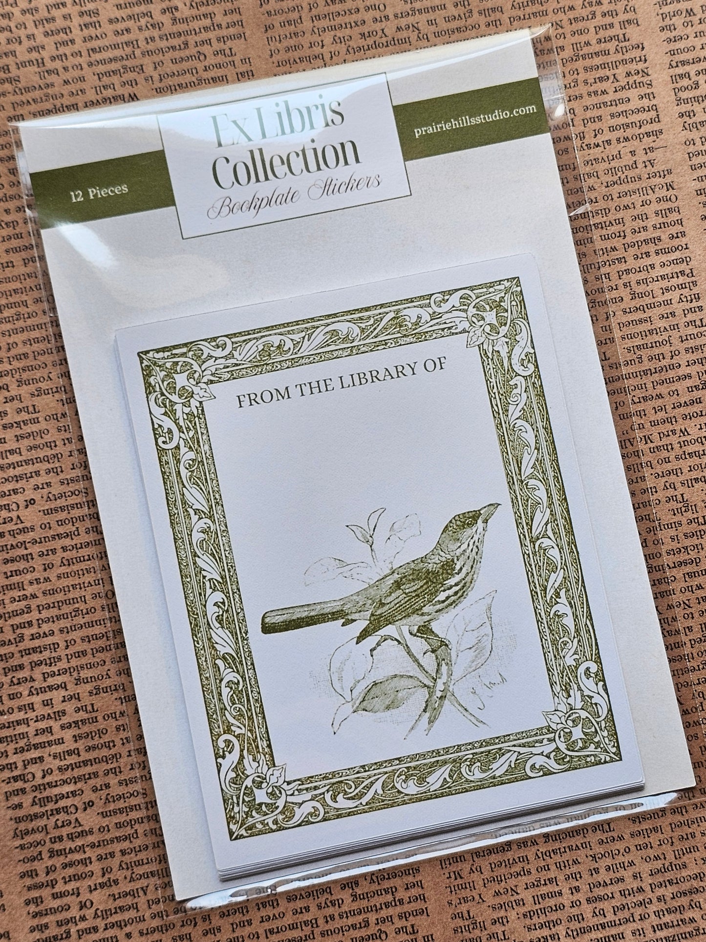 Ex Libris Collection Bookplate Stickers | Bird & Branch Illustration Stickers | 12 Pack | Adhesive Bookplates