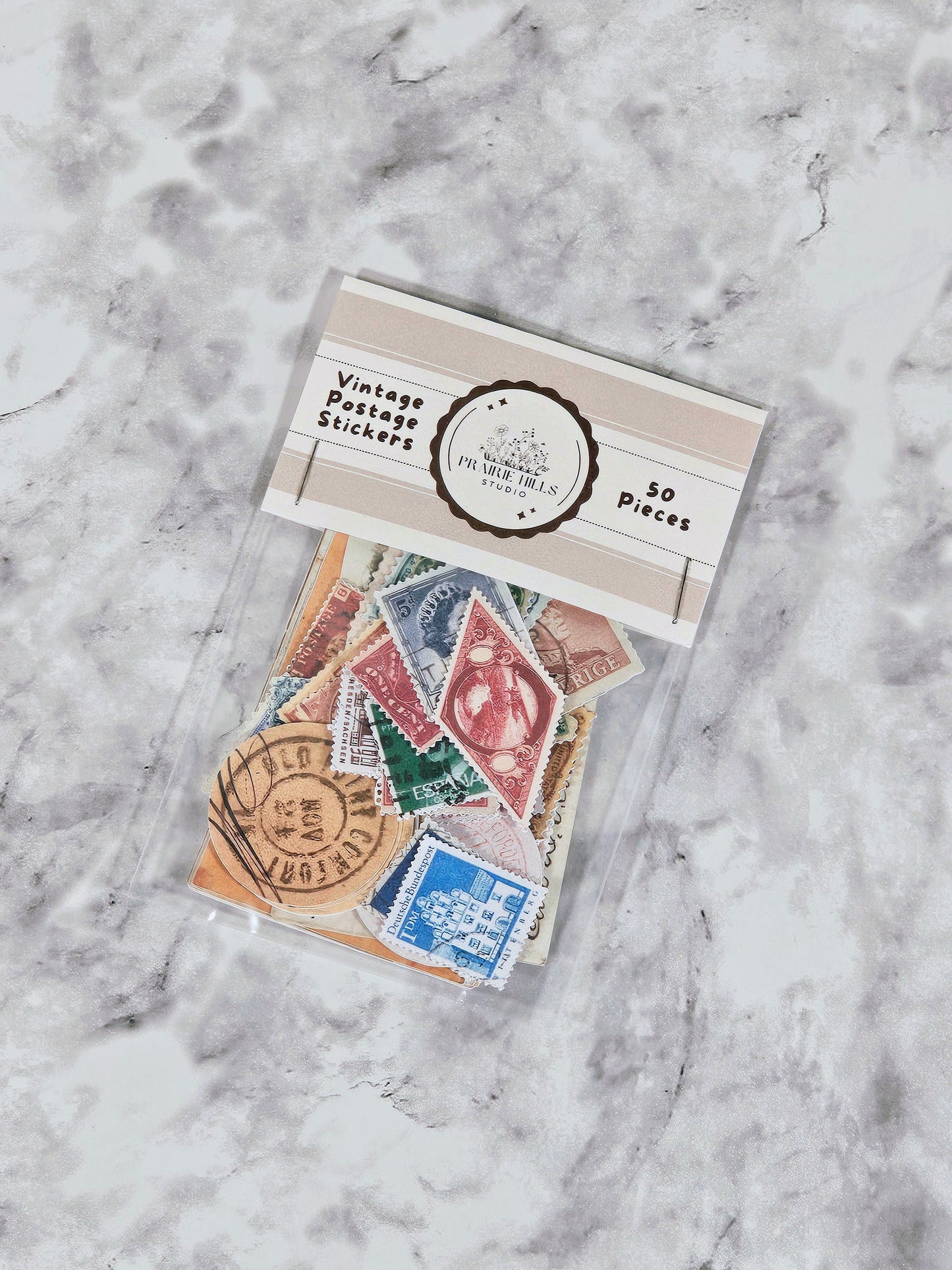 Vintage Postage Stamp Faux Stickers | 50 Pcs
