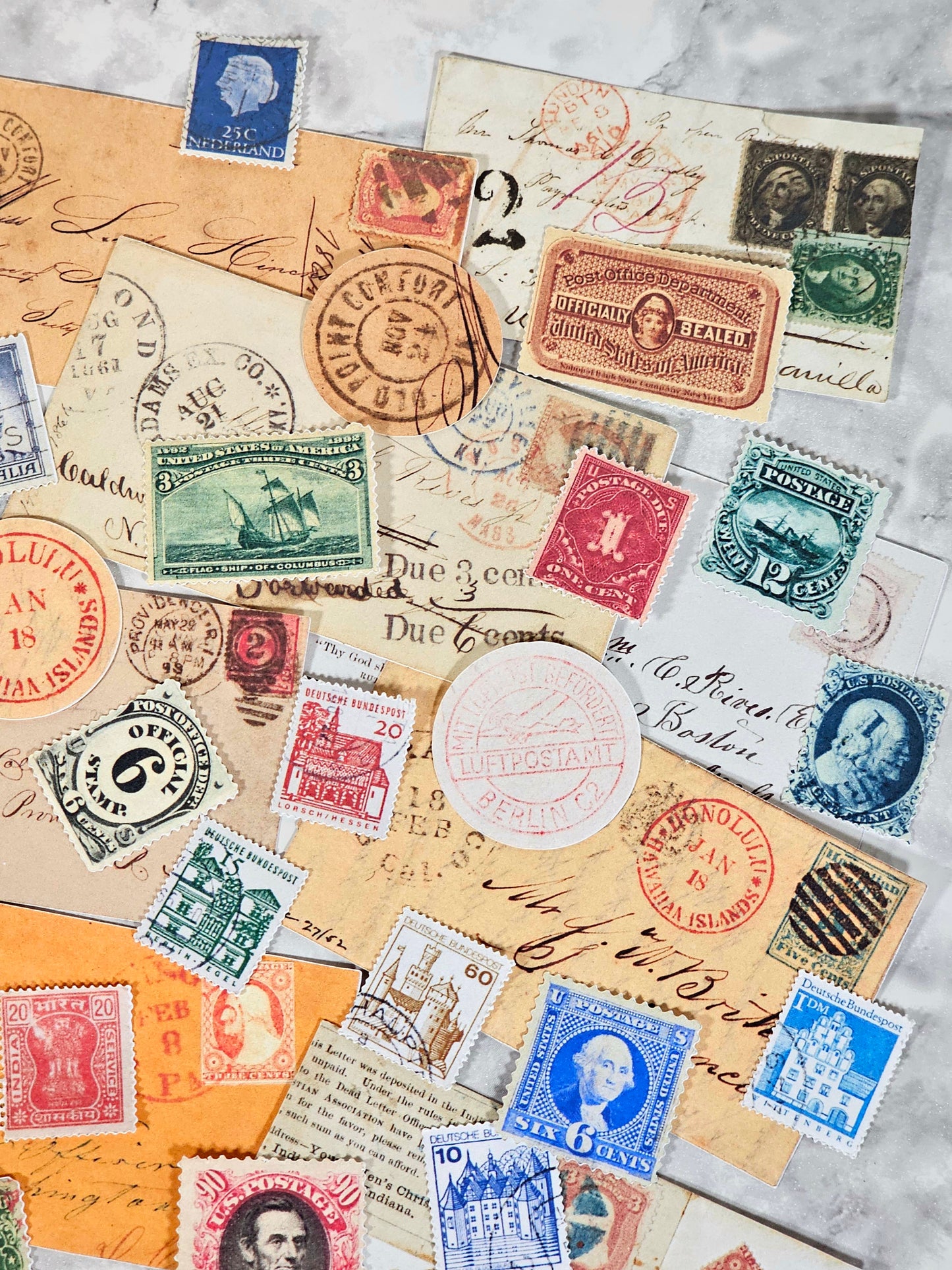 Vintage Postage Stamp Faux Stickers | 50 Pcs