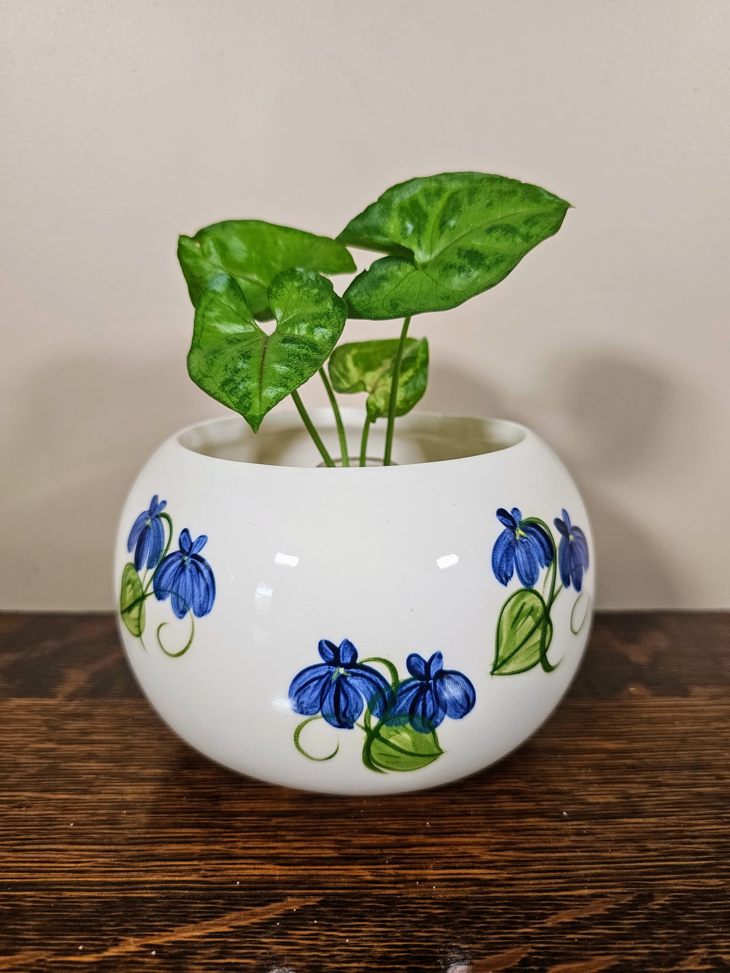 Vintage Blue & Green Floral Ceramic Vase Planter