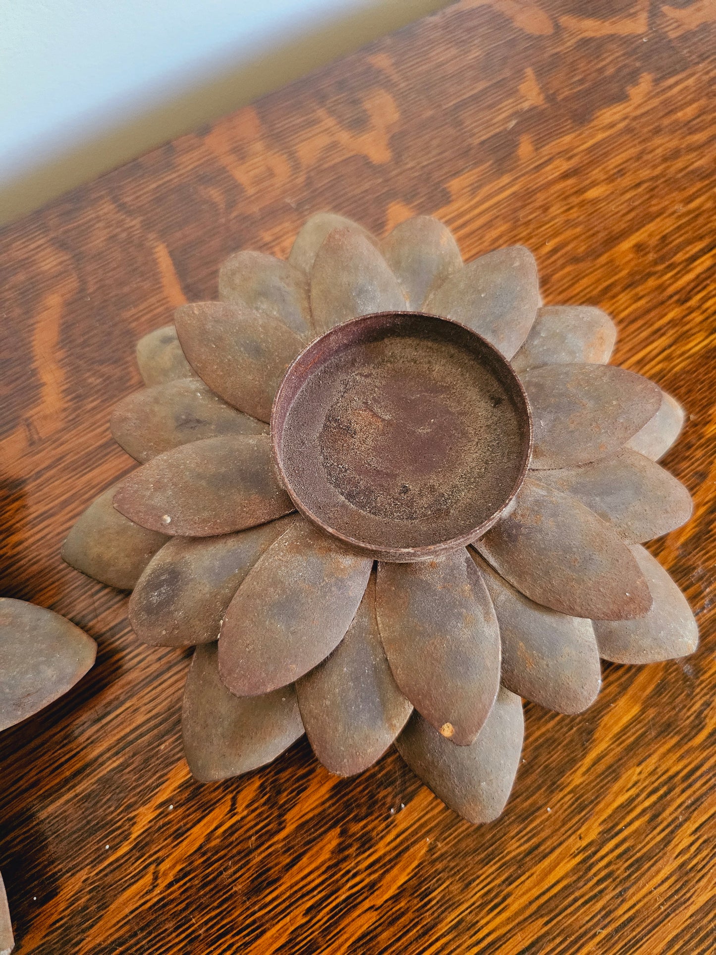 Vintage Metal Lotus Flower Tealight Candle Holders (Set of 2) Rustic Farmhouse Decor