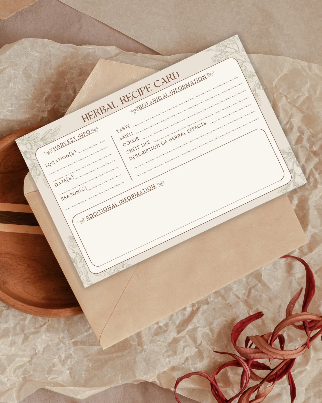 Handmade Herbal Recipe Cards - Set of 20