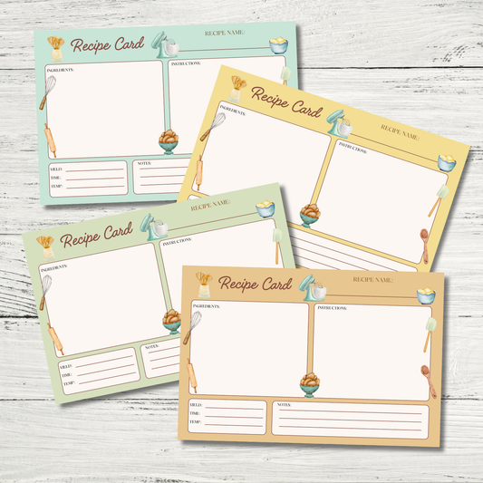Retro Handmade Recipe Cards - Set of 10