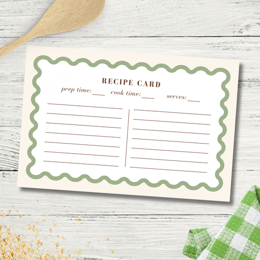 Retro Green Blank Handmade Recipe Cards - Set of 10