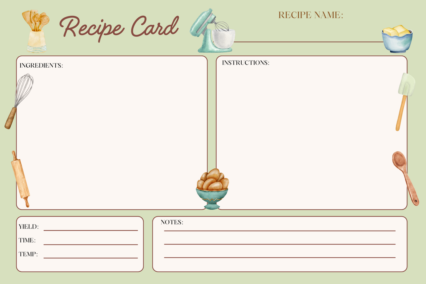 Retro Handmade Recipe Cards - Set of 10
