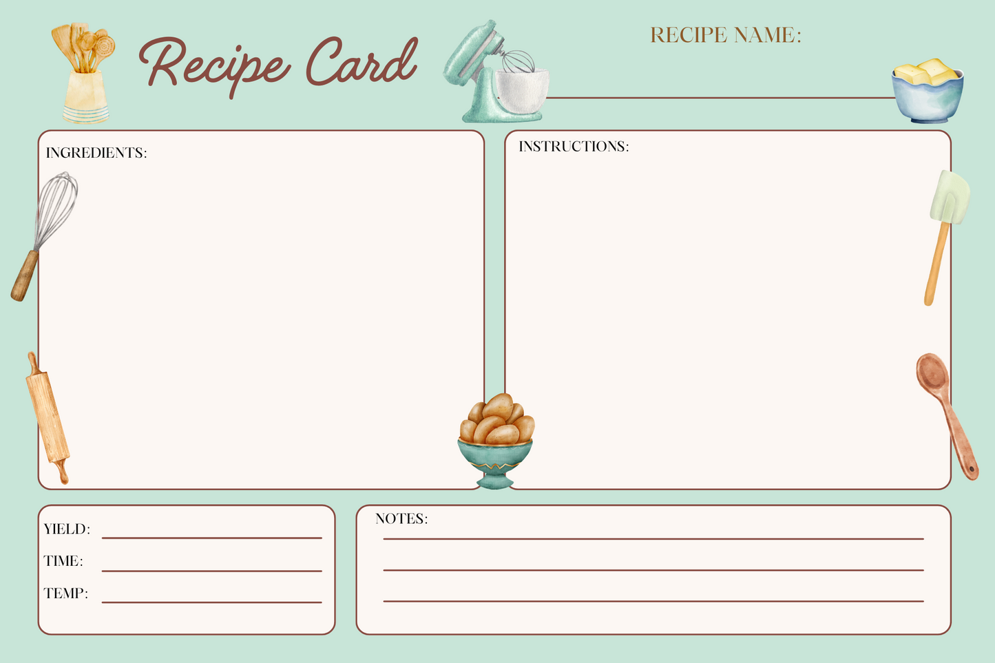 Retro Handmade Recipe Cards - Set of 10