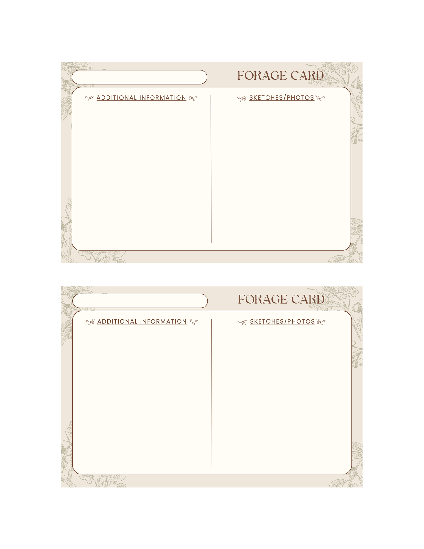 Printable Forage Card Template | 4x6 Editable Design (Digital Download)