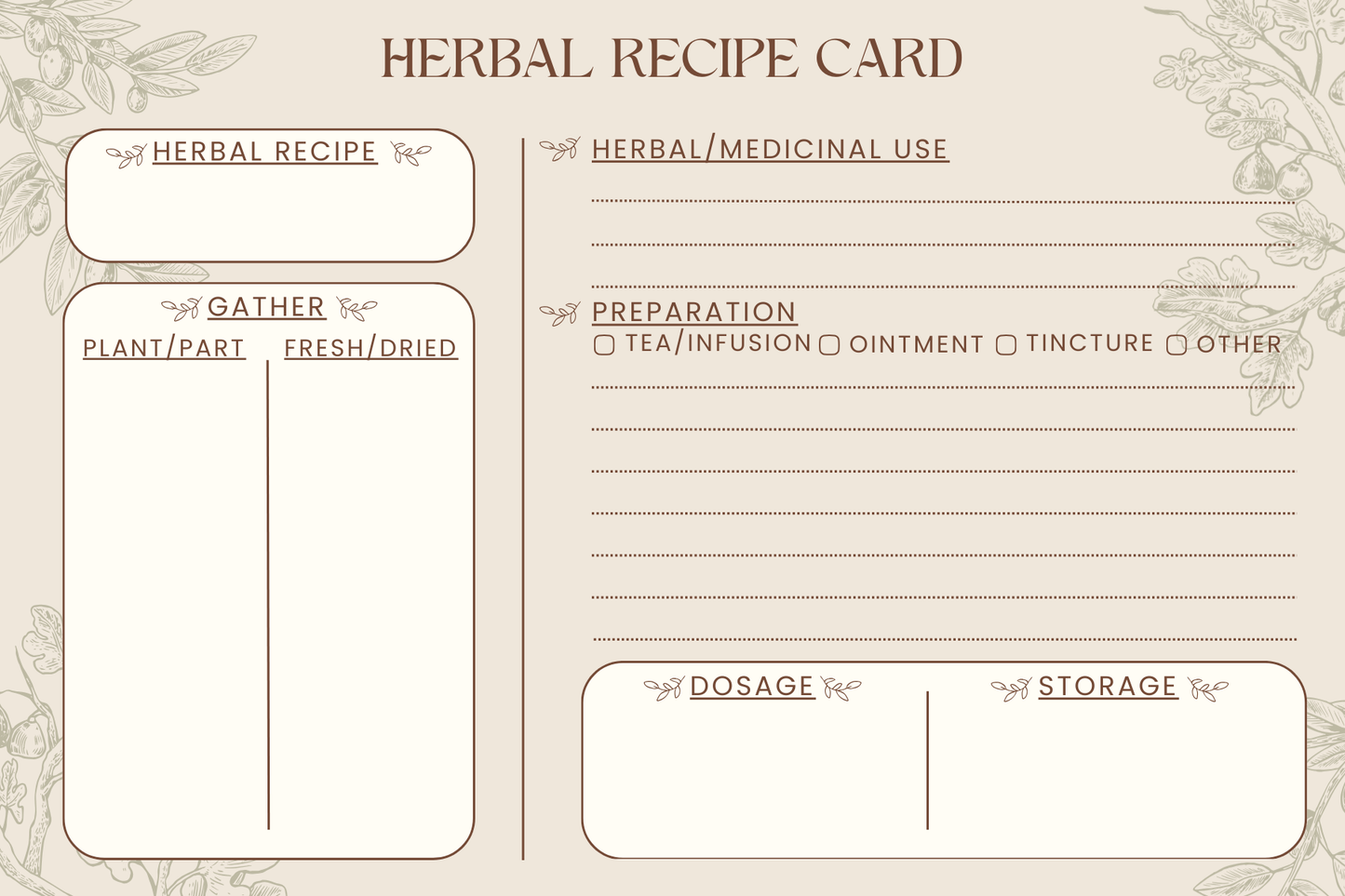 Handmade Herbal Recipe Cards - Set of 20