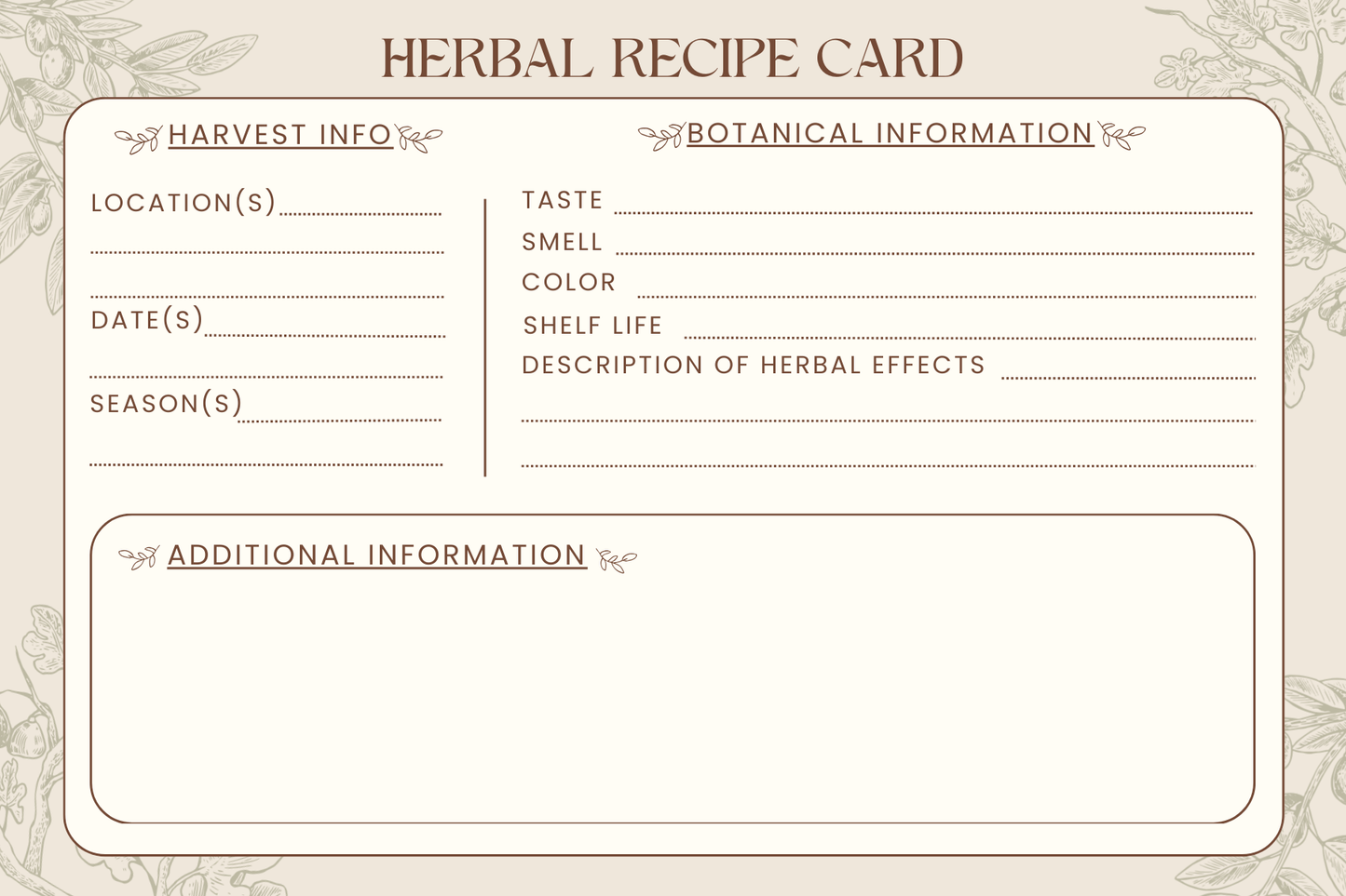 Handmade Herbal Recipe Cards - Set of 20