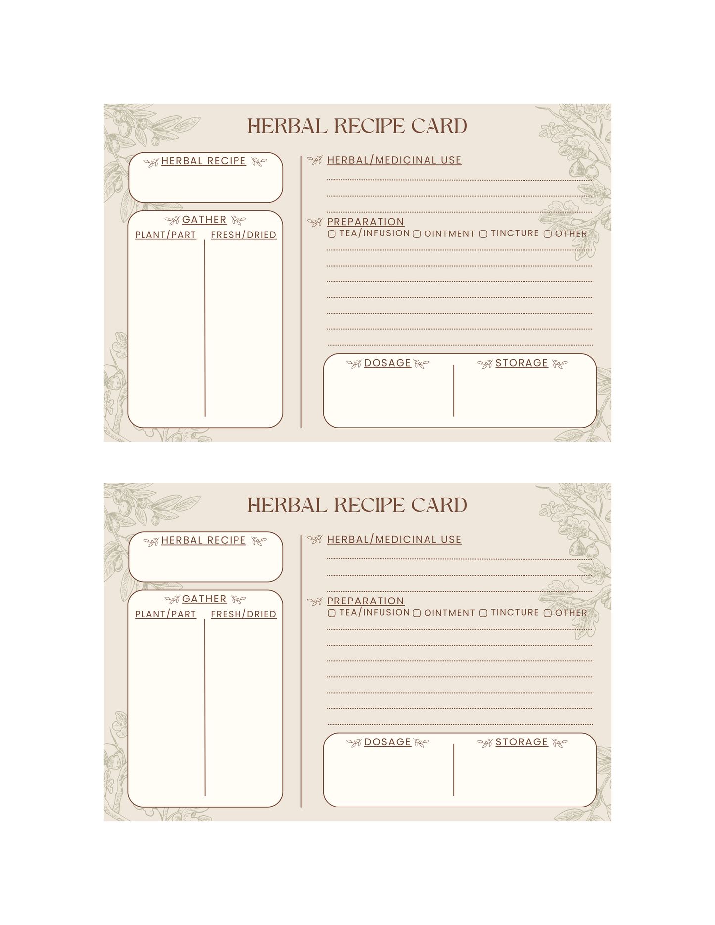 Printable Herbal Recipe Card Template | 4x6 Editable Design (Digital Download)