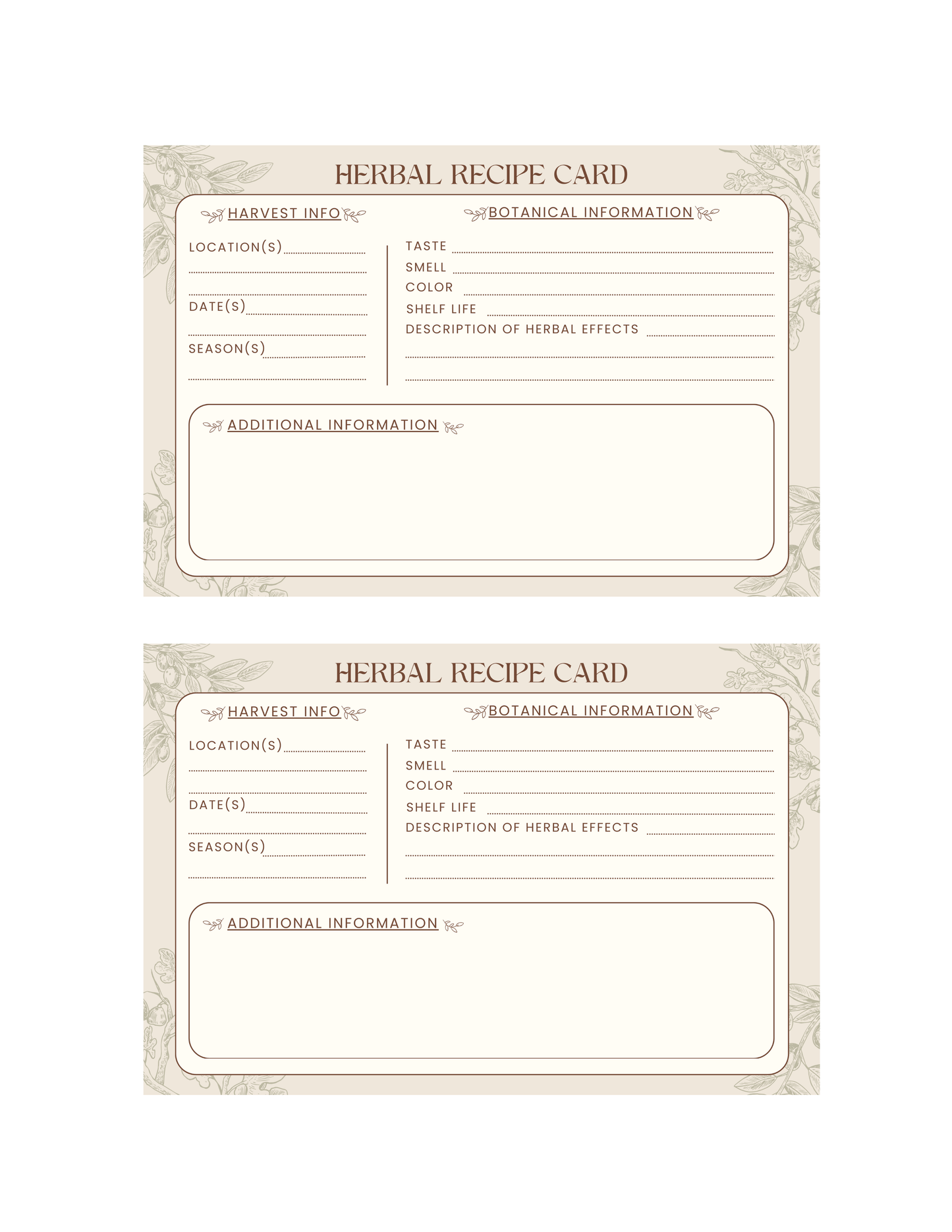 Printable Herbal Recipe Card Template | 4x6 Editable Design (Digital Download)