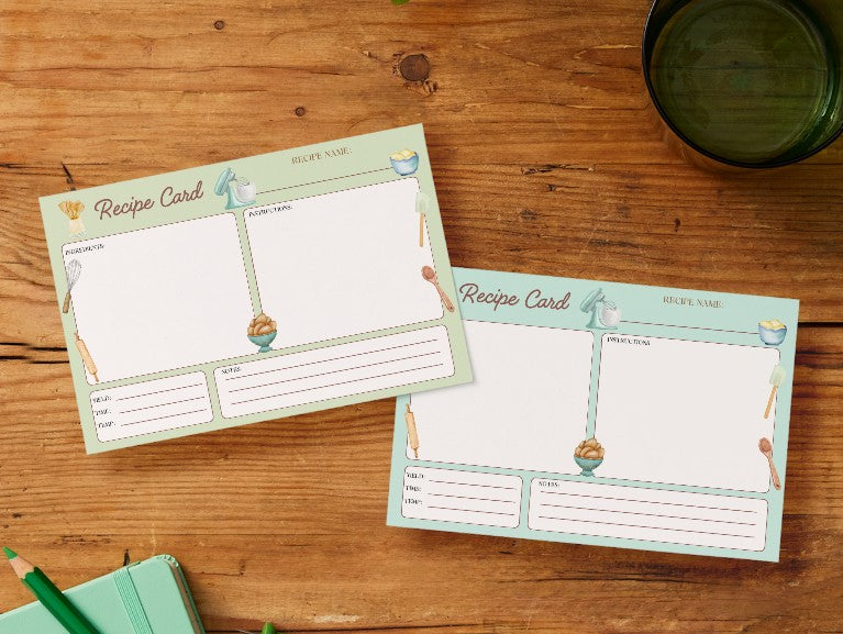Retro Handmade Recipe Cards - Set of 10