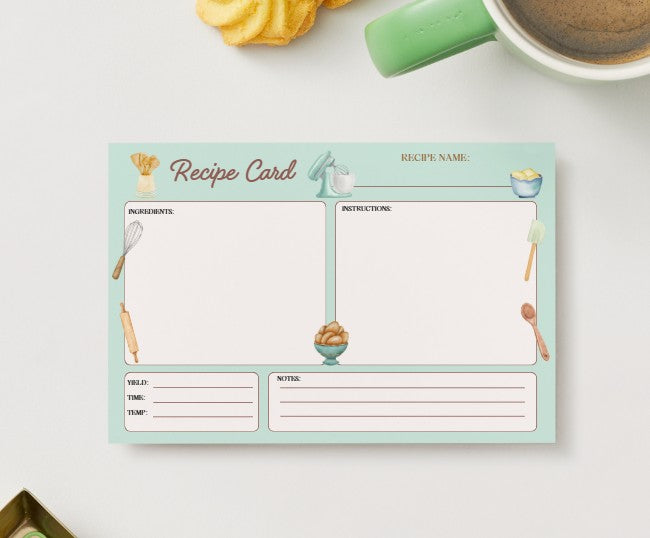 Retro Handmade Recipe Cards - Set of 10
