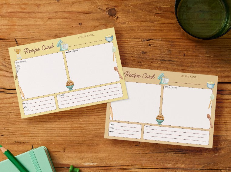 Retro Handmade Recipe Cards - Set of 10