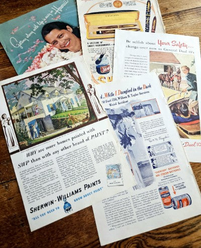 Set of 5 - Vintage 1930s Retro Advertisement Pages