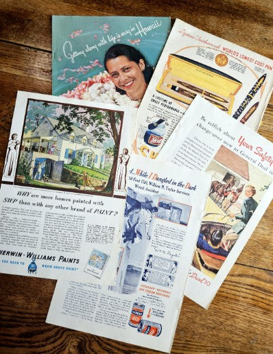Set of 5 - Vintage 1930s Retro Advertisement Pages