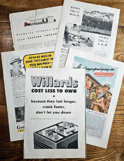 Set of 5 - Vintage 1930s Retro Advertisement Pages