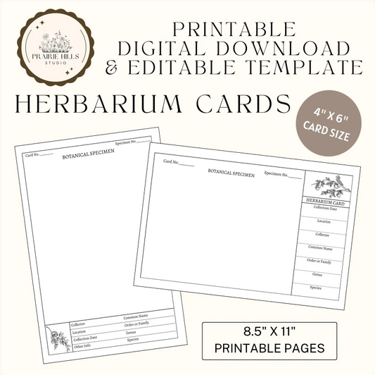 Printable Herbarium Card Template | 4x6 Editable Design (Digital Download)