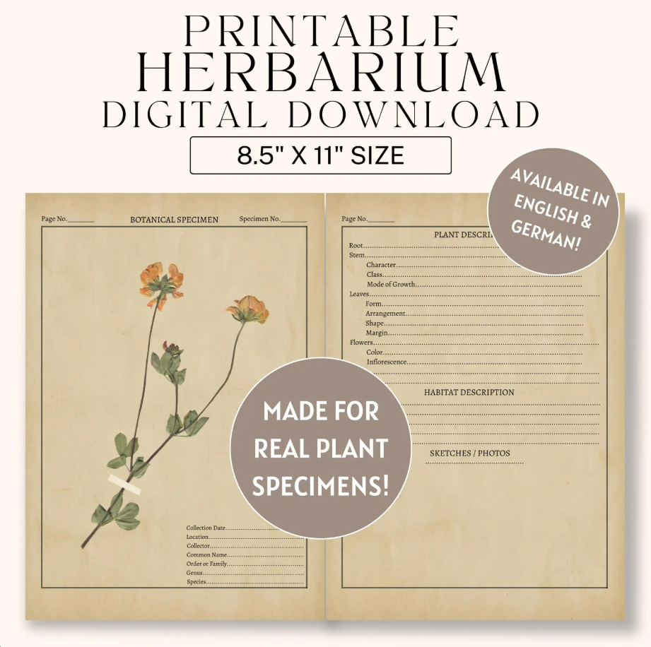 Printable Botanical Herbarium Journal | English & German (Digital Download)
