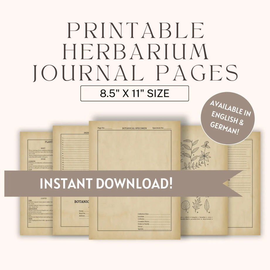 Printable Botanical Herbarium Journal | English & German (Digital Download)