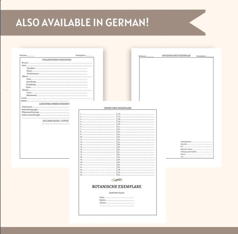 Printable Botanical Herbarium Journal | English & German (Digital Download)