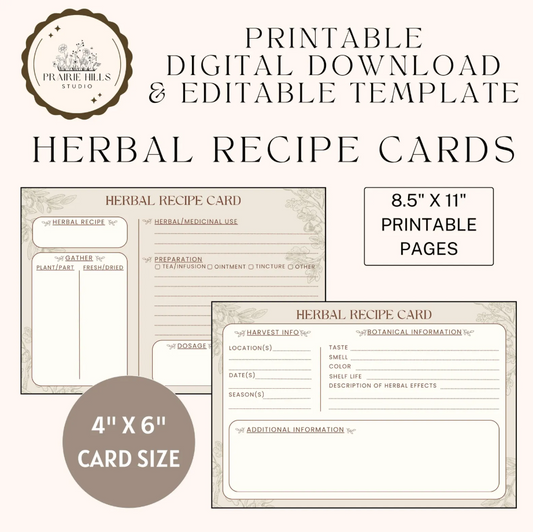 Printable Herbal Recipe Card Template | 4x6 Editable Design (Digital Download)