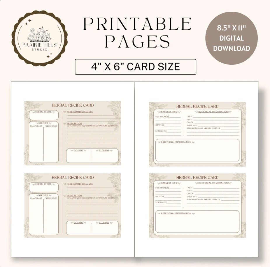 Printable Herbal Recipe Card Template | 4x6 Editable Design (Digital Download)