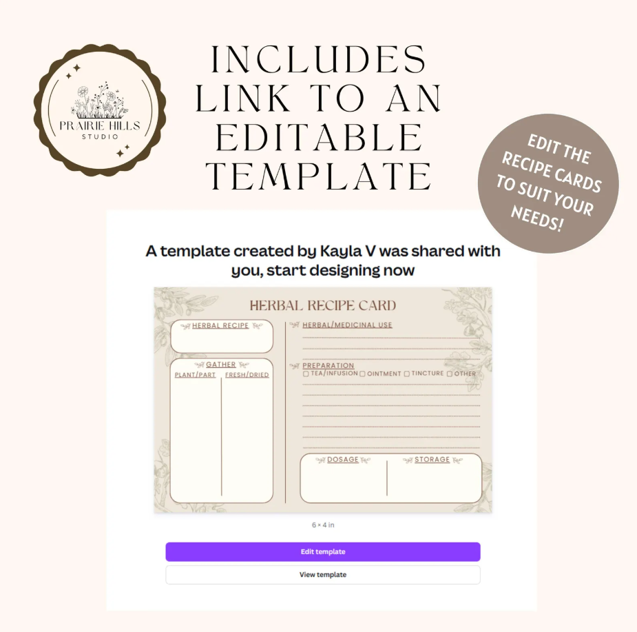 Printable Herbal Recipe Card Template | 4x6 Editable Design (Digital Download)