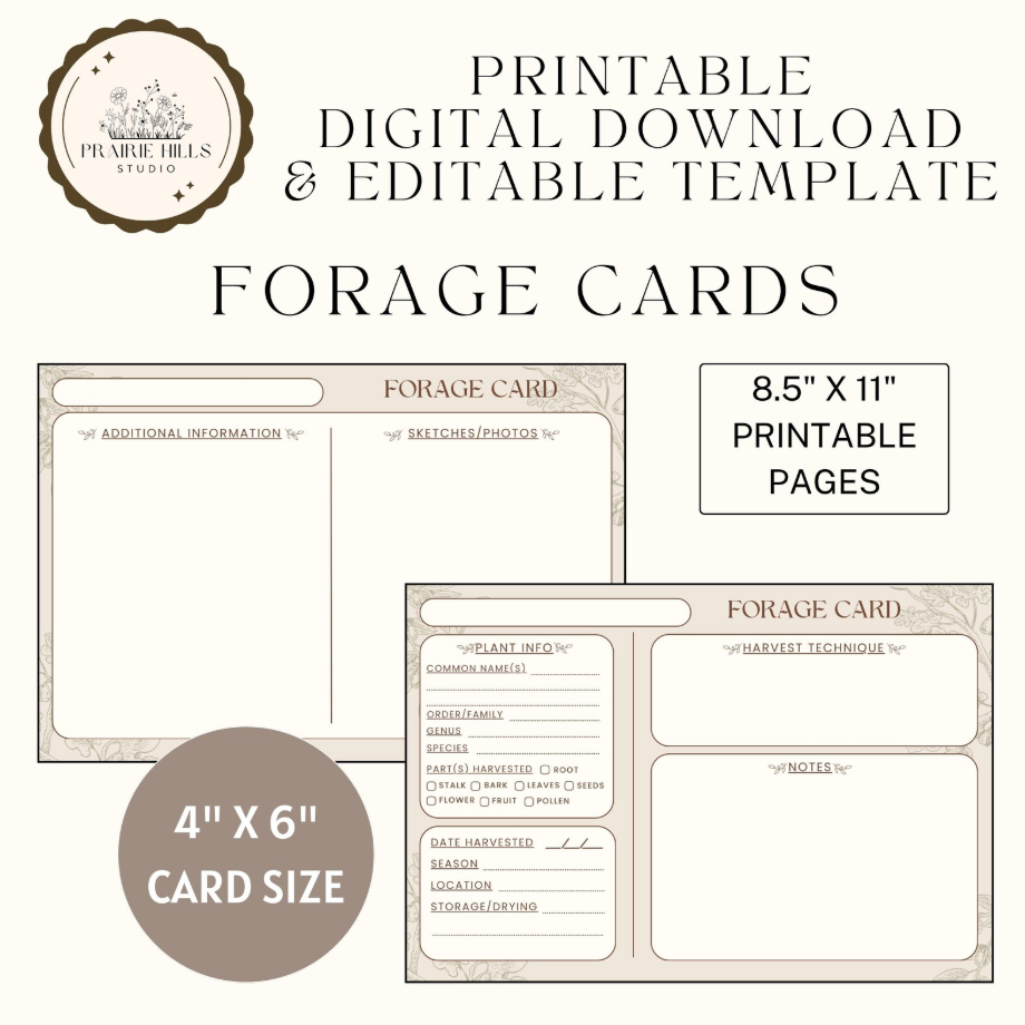 Printable Forage Card Template | 4x6 Editable Design (Digital Download)