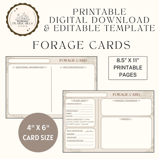 Printable Forage Card Template | 4x6 Editable Design (Digital Download)