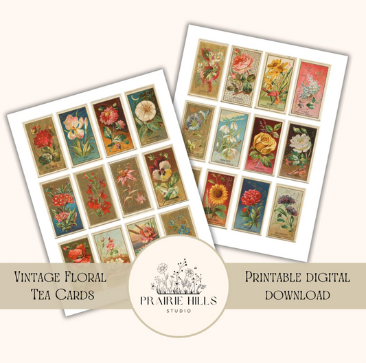 Vintage Floral Tea Cards: (Digital Download) Junk Journal Ephemera Kit