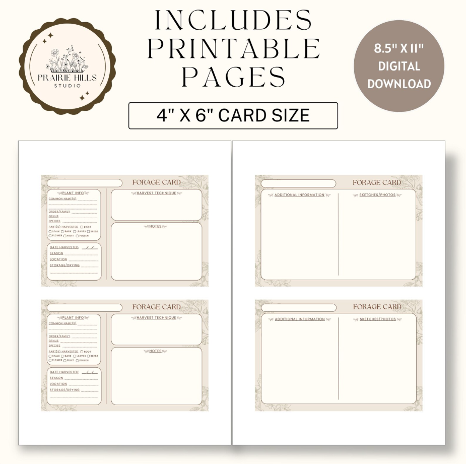 Printable Forage Card Template | 4x6 Editable Design (Digital Download)